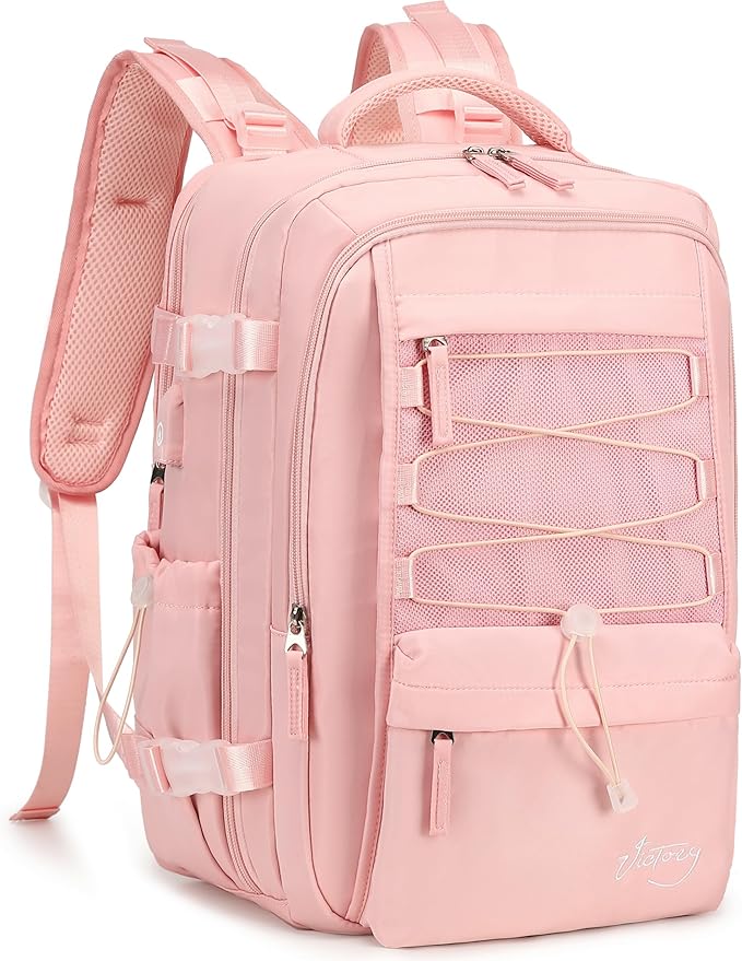 Travel Backpack for Women Men 15.6 Inch Laptop Backpacks with USB Port Carry on Backpack Flight Approved Large Back Pack College Bookbags Outdoor Sports Hiking Rucksack Casual Daypack (Pink,15.6 Inch)