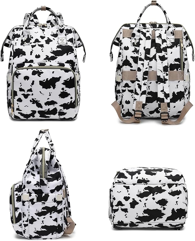 Cow Print Laptop Backpack for Women Men, 15.6 inch College School Backpack Bookbag for Work/School/Travel/Business