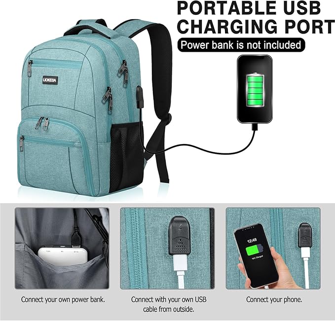 Backpack for Men Women, School Backpacks for Teen Boys Girls, Water Resistant Laptop Backpack with USB Charger, 15.6 Inch Black College Bookbag, Teal