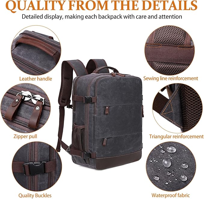 BOVIP Travel Backpack for Men Carry On Backpack Flight Approved Personal Item Backpack, 18.4 inch Laptop Backpack Casual Daypack Weekender Business Hiking Backpack, Black Gray