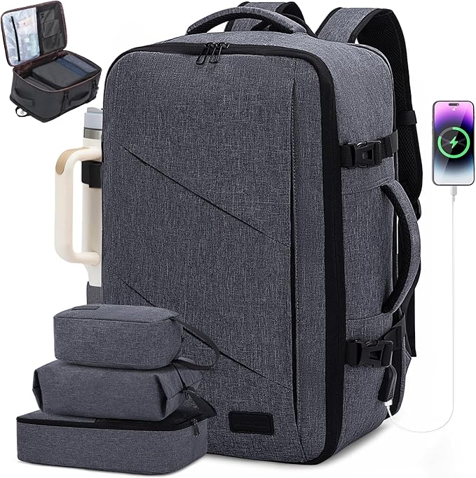 LOVEVOOK Travel Backpack, 40L Extra Large Backpack, Carry on Backpack 17 Inch with USB Port, Water Resistant Business Backpack for Men Women, Dark Grey