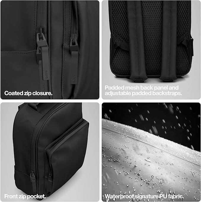 RAINS Book Daypack Regular Grey Laptop Backpack for Men and Women, Waterproof Black Minimalist Commuter Bag with 15”-16"