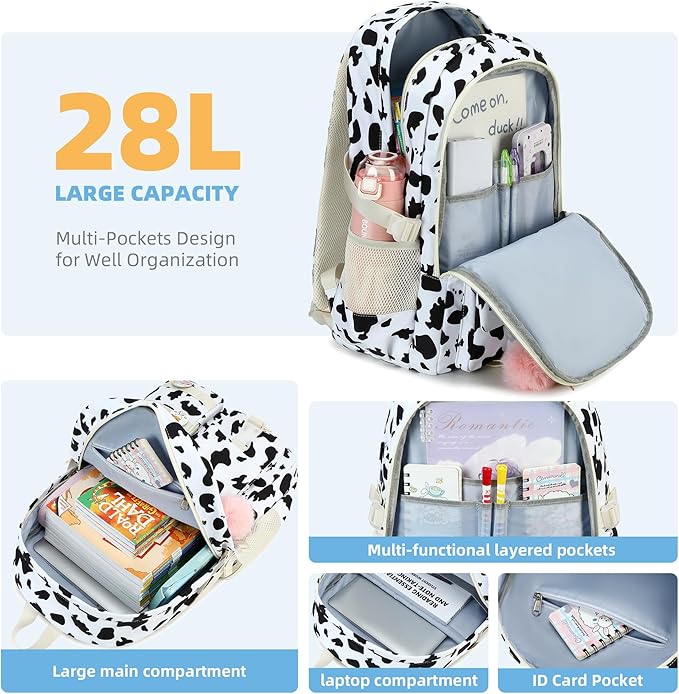 Hidds Backpack for Girls College School Backpacks Kids Bookbag School Bag Travel Laptop Daypack Teens Women (Black)
