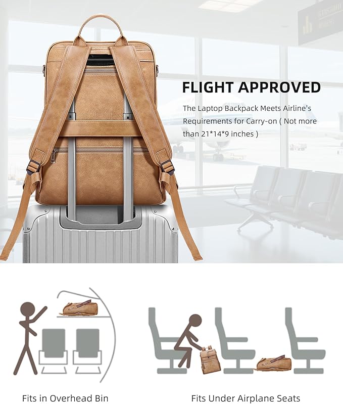 Leather Laptop Backpack for Women Designer Laptop Bag, 16.5 inch Travel Computer Backpacks Purse with Tassel for Work Business with Satchel Purse Camel Brown
