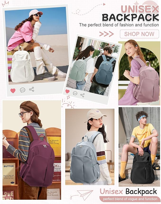 SEAFEW Small Pink School Backpack Women, Unisex Lightweight Backpack School Bag Water-resistant Casual Rucksack fits 14 inch Laptop for Boys Girls Men and Women Bookbag College Daypack for Teenage