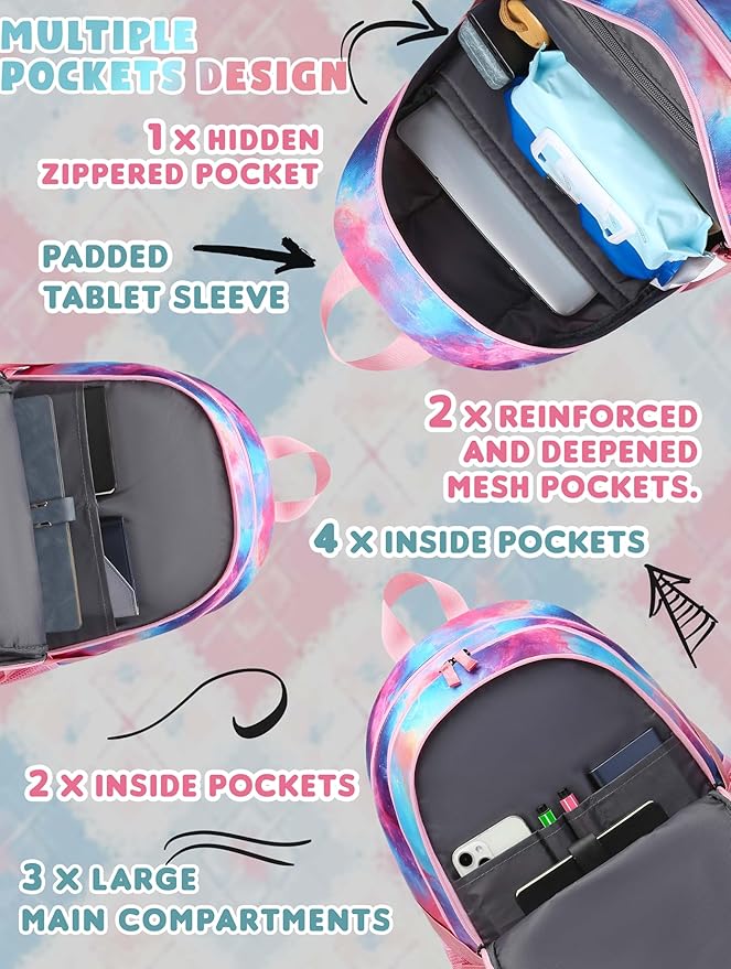 BLUEFAIRY High School Backpack for Girls Boys Middle School Bookbag for Kids Back to School Bag for College with Large Compartment Casual Daypack Mochilas para Niñas Adolescentes 18" Cherry Pink