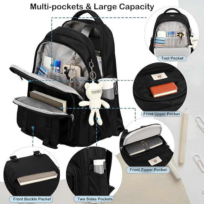 Hidds College Backpack Laptop Backpacks 15.6 Inch for Men Women Elementary Middle High School Book Bag For Teens Girls Boys Student Anti Theft Travel Daypack Large Bookbags-Black