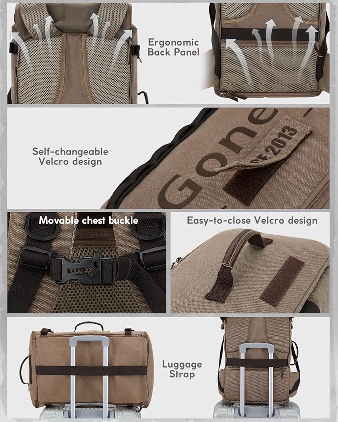 Gonex Canvas Travel Backpack, Large 3-in-1 Convertible Vintage Laptop Duffel Bag for Men & Women, Durable Carry-On for Work, College & Outdoor Adventure (Coffee Brown)