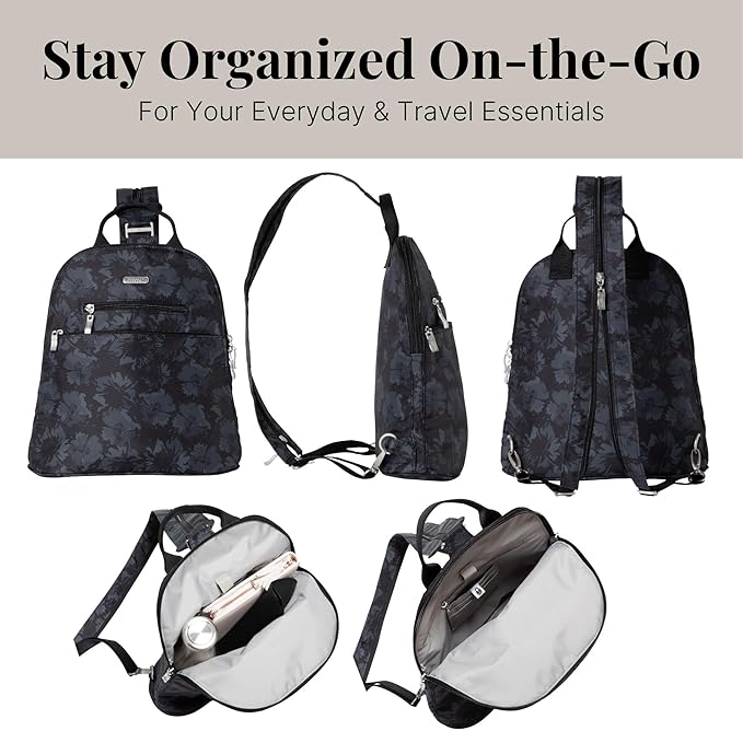 Baggallini Essential Mini Backpack Purse for Women - Built-in RFID Card Holder - Convertible Sling Bag with Adjustable Shoulder Strap