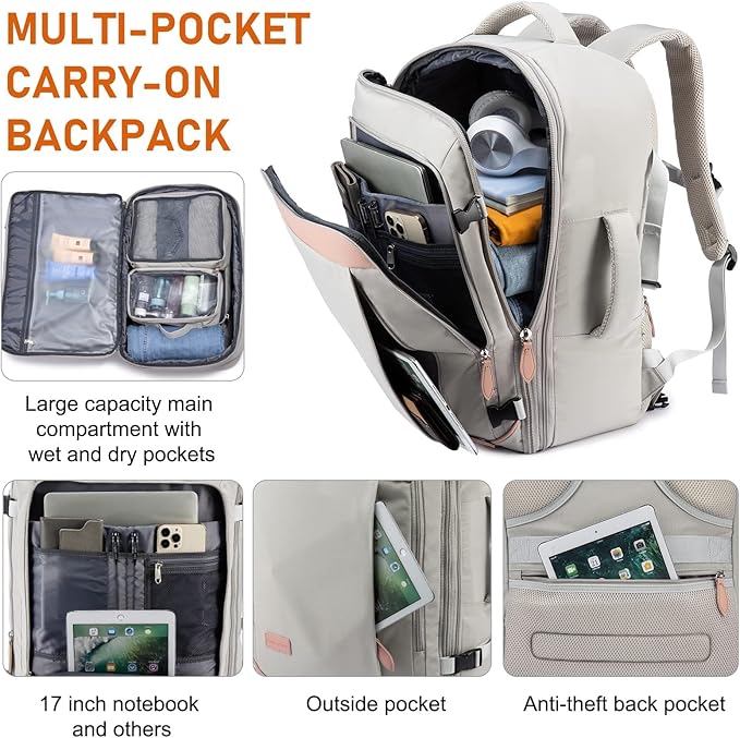 LOVEVOOK Carry on Backpack, 40L Travel Backpack for Women Men Airline Approved, Expandable Large Suitcase Backpacks With 4 Packing Cubes, Aer Travel Pack 3, Water Resistant Weekender Bag