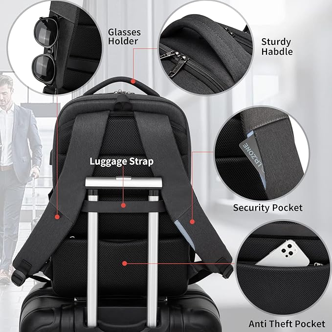DUSLANG 17 Inch Laptop Backpack for Travel Water Resistant College Backpack for Men/Women Laptop Bag with USB Charging Port and Small Canvas Tote Bag, Black