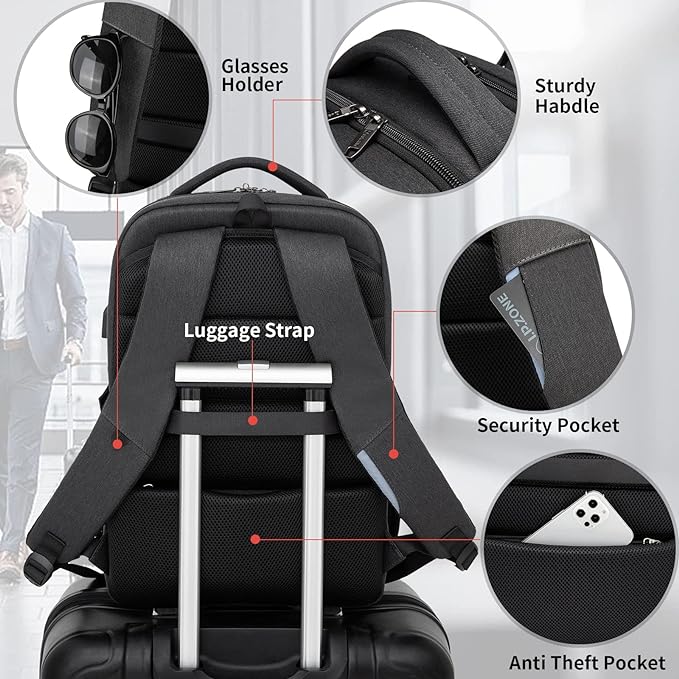 DUSLANG 17 Inch Laptop Backpack for Travel Water Resistant College Backpack for Men Women Laptop Bag with USB Charging Port Key Hanging Ornament Christmas Decorative,Black