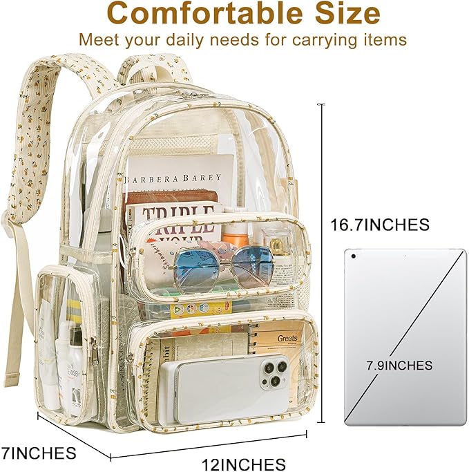 BTOOP Clear Backpack Heavy Duty Transparent Backpack 17" See Through Bookbag for College Work Festival Security with Padded Strap Large Capacity