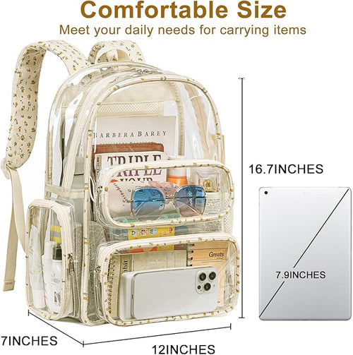 BTOOP Clear Backpack Heavy Duty Transparent Backpack 17" See Through Bookbag for College Work Festival Security with Padded Strap Large Capacity