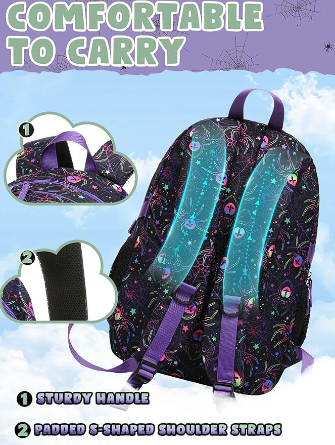 BLUEFAIRY High School Backpack for Girls Boys Middle School Bookbag for Kids Back to School Bag for College with Large Compartment Casual Daypack Mochilas para Niñas Adolescentes 18" Black Purple
