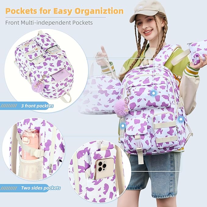 Hidds Backpack for Girls College School Backpacks Kids Bookbag School Bag Travel Laptop Daypack Teens Women (Purple)