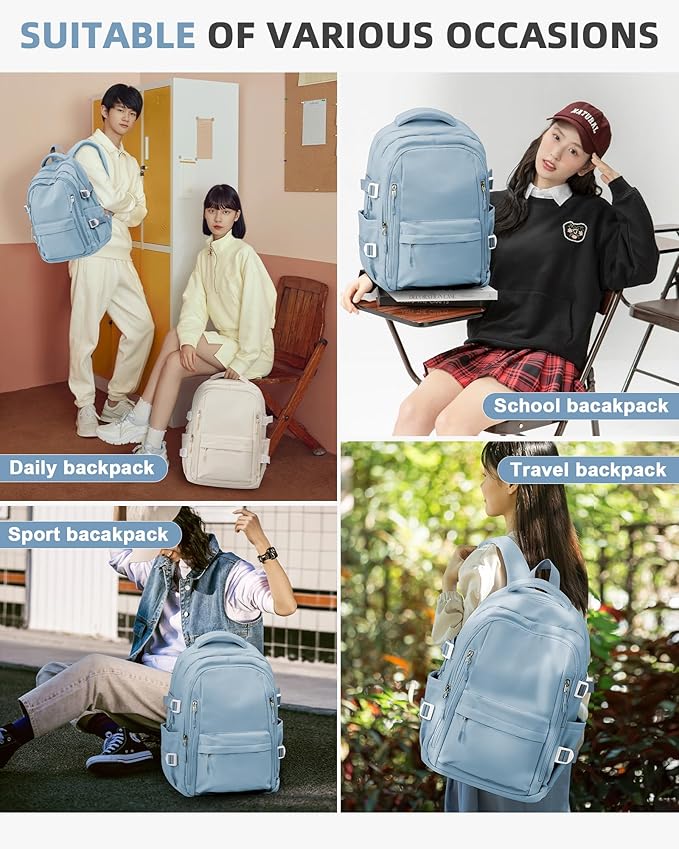 BOXSAM Lightweight Backpack for Women, Large Laptop Travel Backpack Casual Daypack Bag Rucksack for Men.Light Blue