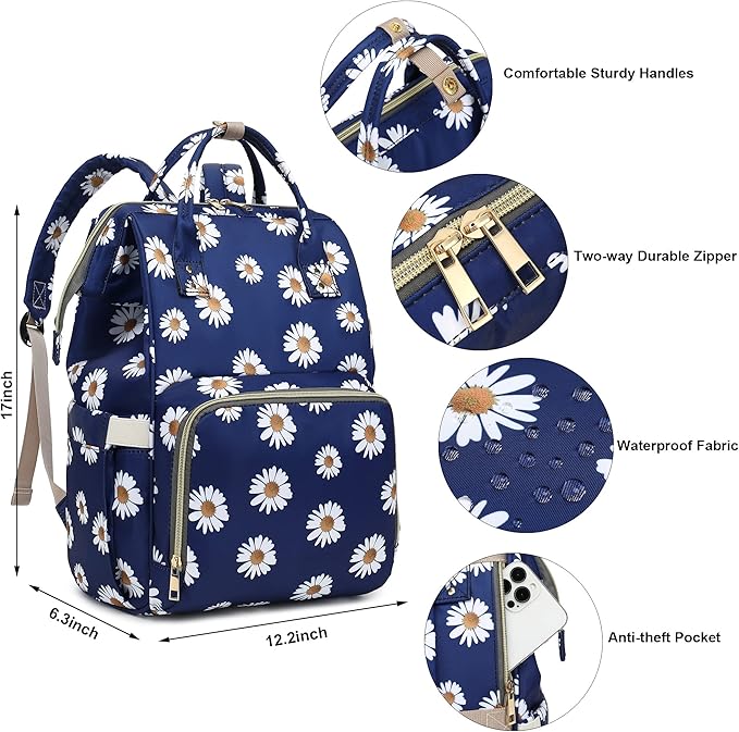 Daisy Laptop Backpack for Women Men, 15.6 inch College School Backpack Bookbag for Work/School/Travel/Business (Blue)