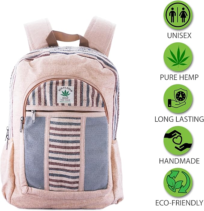 Anitya Hemp Backpack, Multi-Functional Pockets, Eco-Friendly, Unisex, Hiking Daypack, Durable Rucksack (AHLB07)