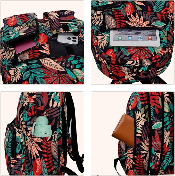 Women's Water-resistant Daypack Backpack, 15.6 Inch Laptop Compartment & Anti-Theft Pocket, Adjustable Padded Straps for Commuting, Travel, Work, College, Maple Red