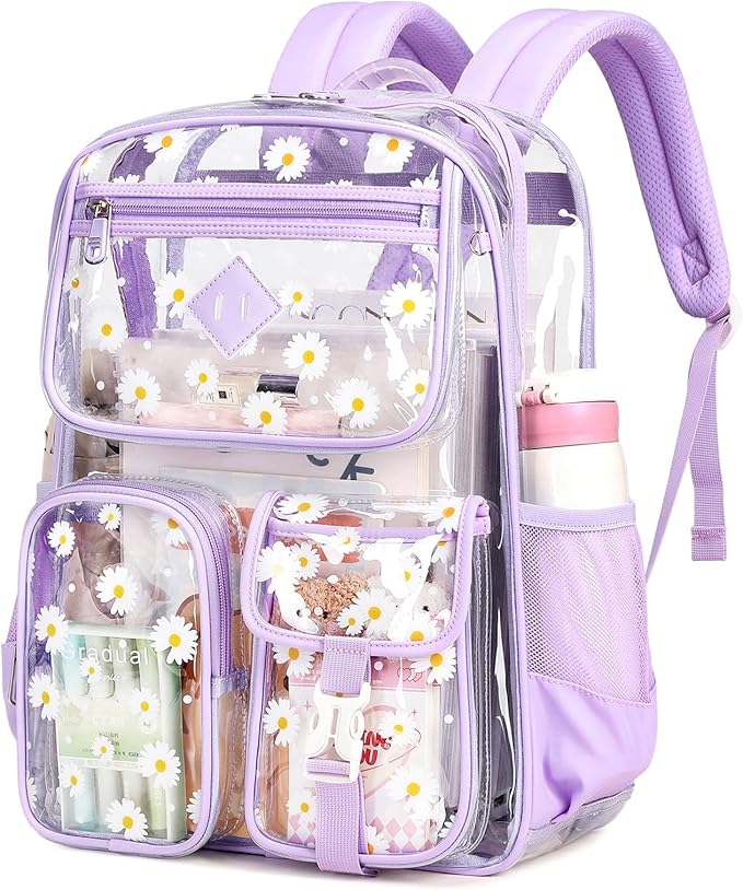 Clear Backpack for School,Heavy Duty PVC Transparent Bookbag for Girls Stadium Approved See Through Backpack