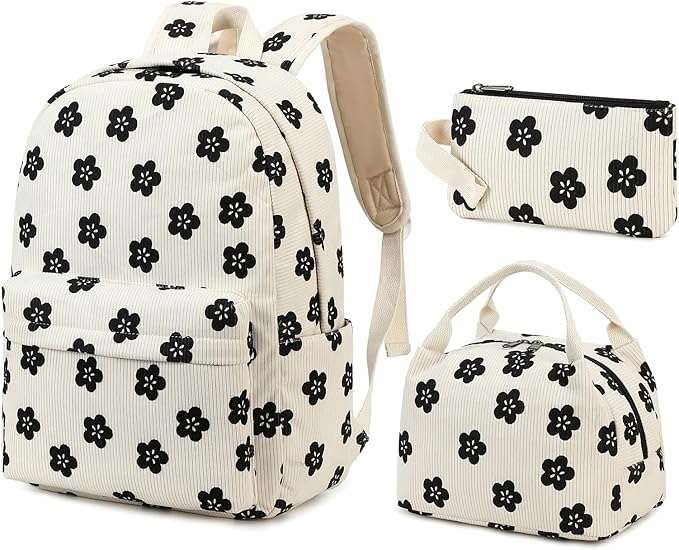 School Backpack for Teen Girls Kids Backpack with Lunch Bag Pencil Case, Waterproof Laptop Backpack Casual Daypacks for Preschool Kindergarten Elementary, Floral