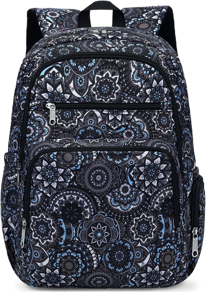 Large Backpack for Women Backpack with Lots of Pockets for Travel Work School Bookbag with Laptop Compartment for High School College Girls Mochilas Morrales para Mujer (Black/Gray, Paisley)
