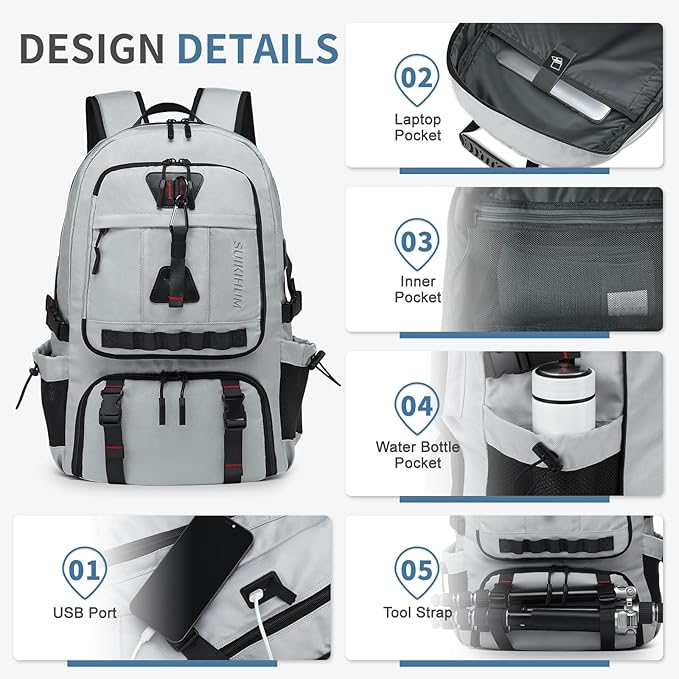 Travel Backpack for Men, 35L TSA Approved Large Laptop Backpack Fits 18.4 Inch, Water-Repellent W/Shoe Compartment & Wet Pocket Anti-theft Pocket, Light Grey