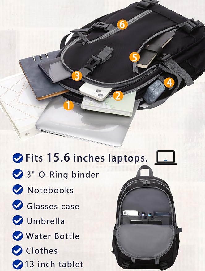 BLUEFAIRY High School Backpack for Girls Boys Middle School Bookbag for Kids Back to School Bag for College with Large Compartment Casual Daypack Mochilas para Niñas Adolescentes 18" Black