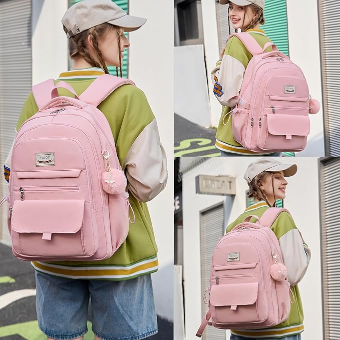 Laptop Backpack 15.6 Inch College Backpacks for Women, School Backpack for Girls,Students Aesthetic Anti Theft Travel Daypack Large Bookbags Middle High School Back Pack(Pink)