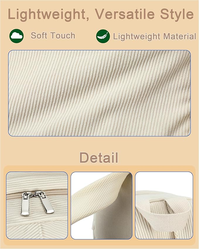 Hidds School Backpack for Teens Girls Women 15.6 Inch Laptop College Backpacks Corduroy Work Bag Kids Elementary Middle High Campus Bookbag Students Back Pack Anti Theft Travel Daypack Womens - Beige