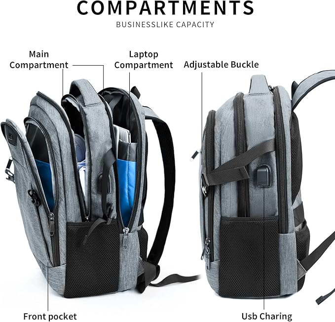 DUSLANG Travel Work Laptop Backpack With USB Charging Port Fits 15.6 15 14 13 Inch Laptop and Notebook Business Anti Theft College Computer Bag Back Pack for Women Men - Dark grey