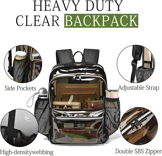 Clear Backpack, 18 '' Clear Backpacks for School Heavy Duty PVC See Through Bag Waterproof Bookbag for Girls & Boys, XL-Amber