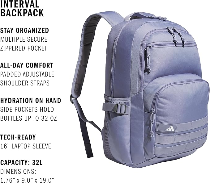 adidas Interval Backpack – Daypack for Travel Sports Gym Work School, 32L