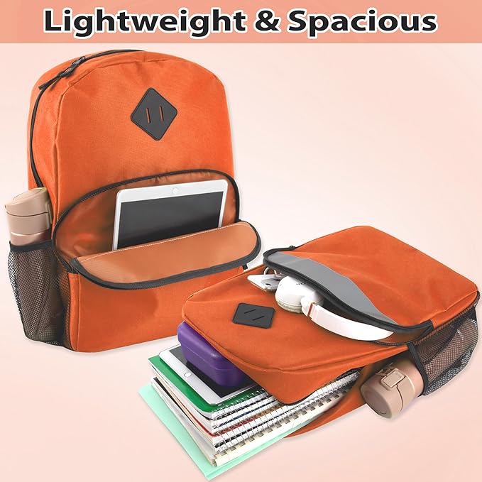 Trail maker Reflective School Backpack for Kids | Colorful Backpack with Adjustable Straps, Side Water Bottle Pockets (Orange)