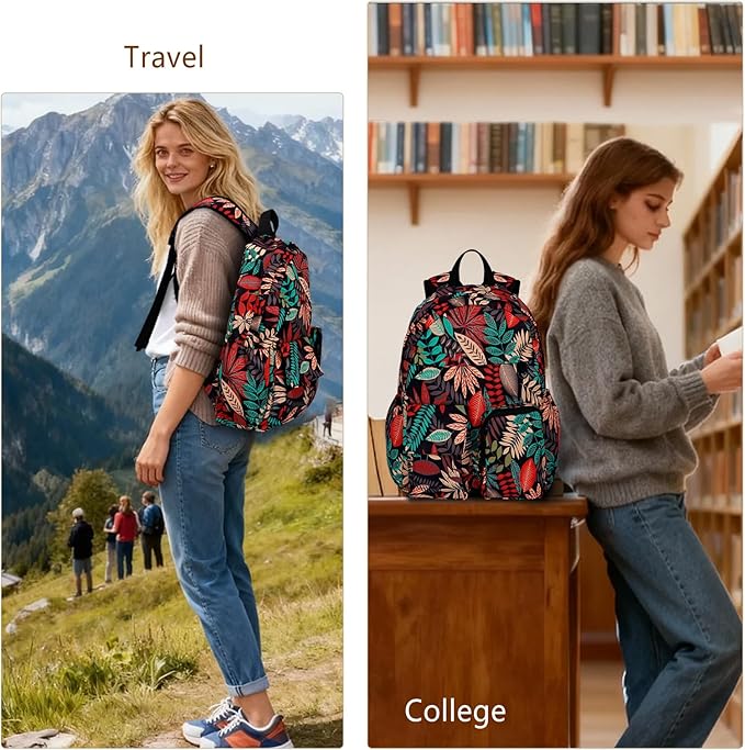 Women's Water-resistant Daypack Backpack, 15.6 Inch Laptop Compartment & Anti-Theft Pocket, Adjustable Padded Straps for Commuting, Travel, Work, College, Maple Red