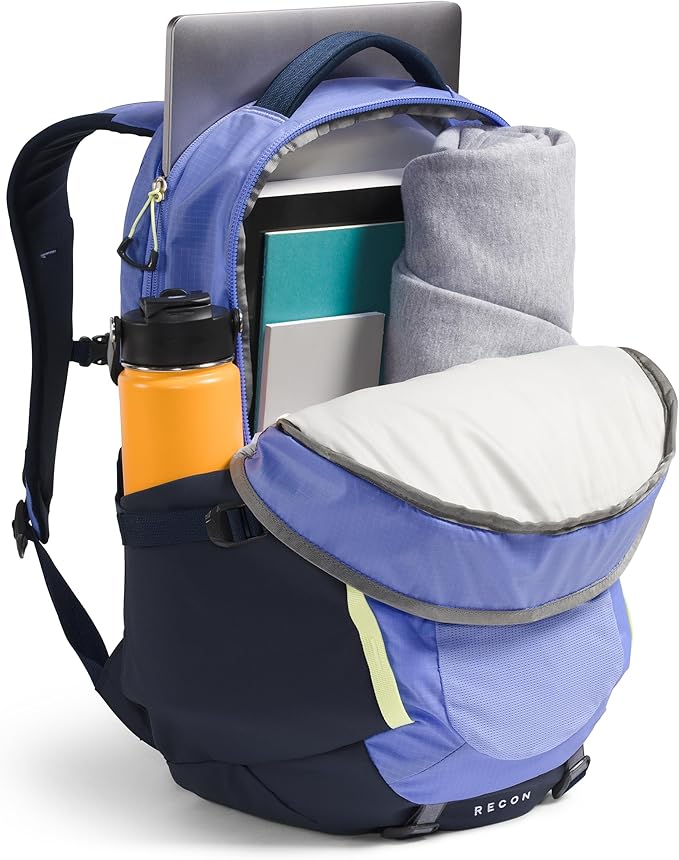 The North Face Women's Recon Everyday Laptop Backpack - Commuter Travel Bag, 18" Laptop Sleeve, Water-Repellent, Periwinkle Glow/Summit Navy/Lemon Mist, One Size
