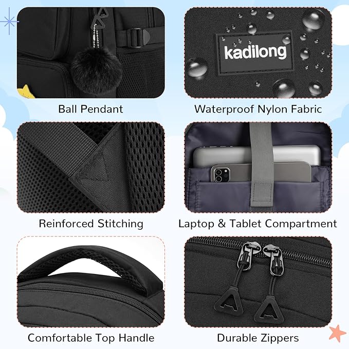 17.3 Inch Laptop Backpack for Women Teen Girls Bookbag for College Student Middle High School Mochila Escolares para Niñas Mujeres(Black)