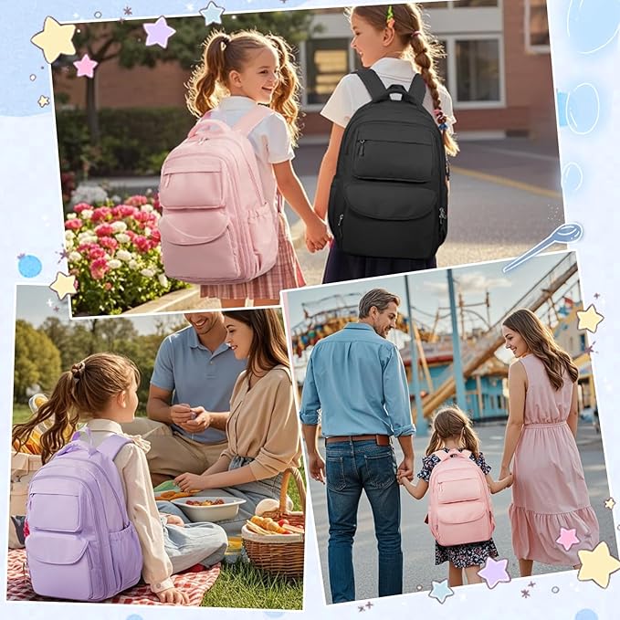 Cute Black Backpack For School Teens Girls Boys, Aesthetic Kids Elementary School Backpacks, Waterproof Middle Students Bookbag, Large Capacity Backpack For College Women Men