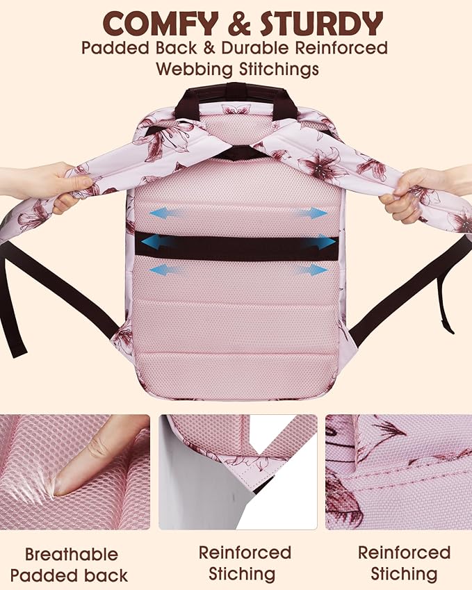 Travel Backpack for Women, Flight Approved Laptop Backpack Carry on Luggage for 17inch Laptop and Travel Essentials, Waterproof Personal item Travel Bag for Work Business Weekend Trip Overnight, Pink