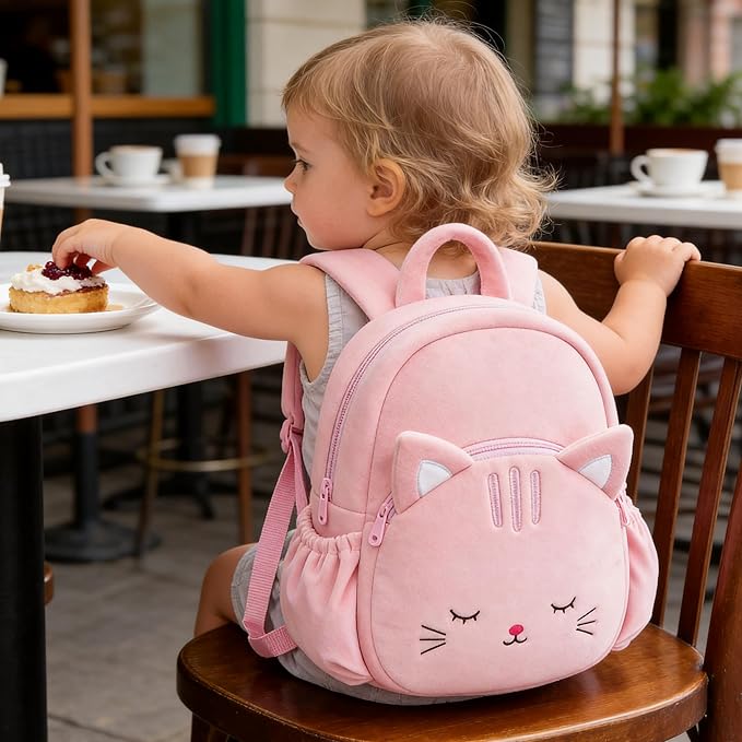 Lazada Back to School Gifts for Girls Cat Plush Toddler Backpack for Girls Cat Animal Design Kitty Kids Backpack Soft Backpack for Baby Girls11 inches.