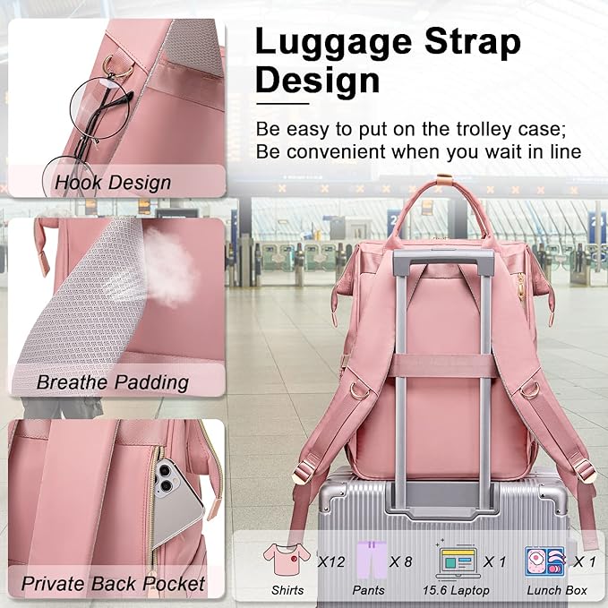 Weitars Lunch Backpack For Women,15.6 Inch Laptop Backpacks For Womens Back pack, Travel Backpacks,Work Backpack For Women (Pink)