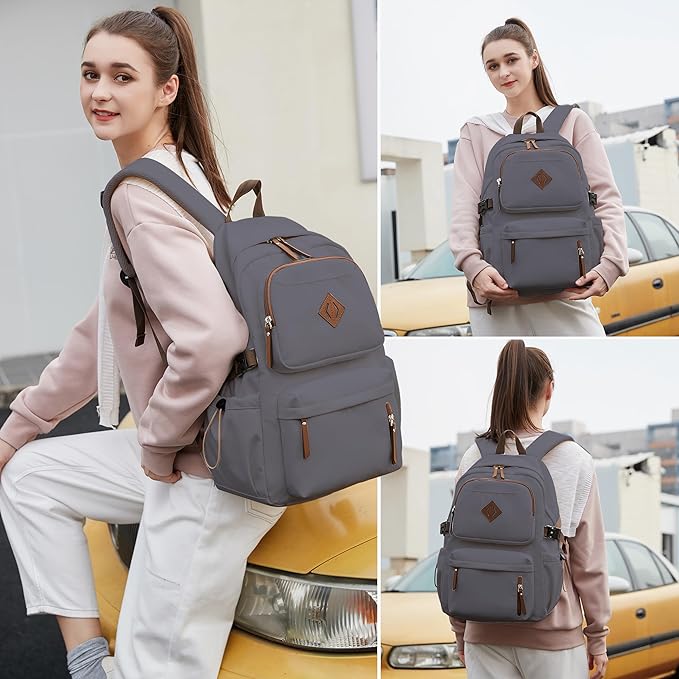 AO ALI VICTORY laptop backpack 15.6 inch anti theft travel backpacks for men and women large college bookbag work business daypack middle high school bag for girls boys teens students grey