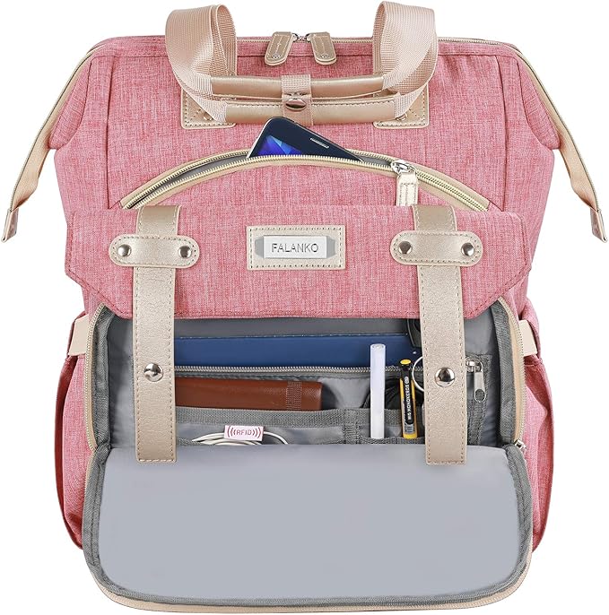 FALANKO Laptop Backpack for Women,Large Computer Backpack 17 Inch Laptop with USB Charging Port, Water Resistant Teacher work nurse Doctor Bookbag