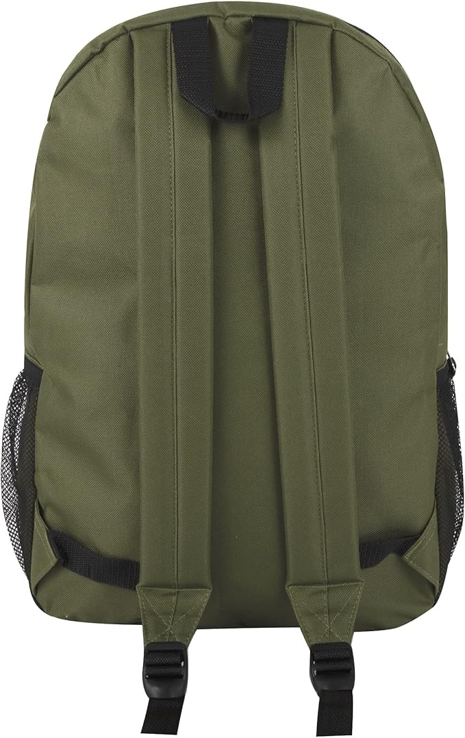 Trail maker Large School Backpacks with Mesh Side Pockets – Classic 19 Inch Solid Color Backpacks for Kids, Men, Women, Travel (Green & Orange)