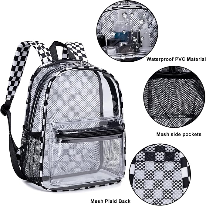 BTOOP Clear Mini Backpack for Stadium Events 12x12x6 Small Transparent Backpacks Plastic See Through Clear Bag for Concerts Work Festival Security Travel
