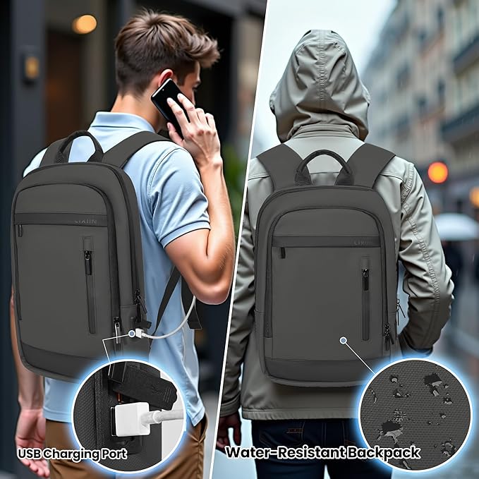 Business Backpack for Men Lightweight Commute Laptop Backpack Anti-Theft Water Resistant Backpack for 15.6 Inch Computer for Daily Office Work with Small Bag (Grey, 15.6")