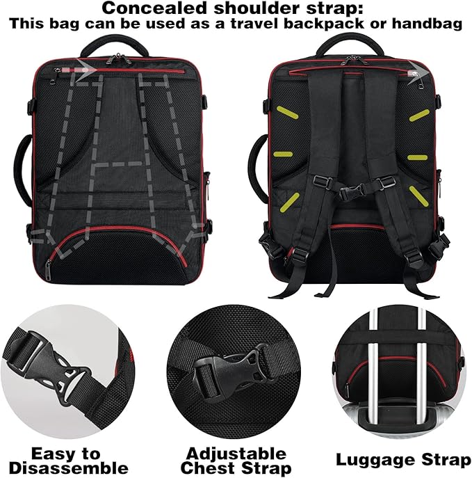 Mogplof Carry on Backpack for Men, 19.5"x14"x6" Expandable Travel Backpack Flight Approved, Extra Large Backpack Suitcase, Water Resistant Luggage Backpack Fit for 17 17.3 Inch Laptop, Black
