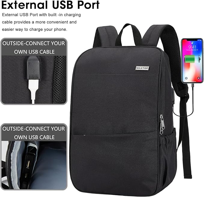 MAXTOP Deep Storage Laptop Backpack with USB Charging Port[Water Resistant] College Computer Bookbag Fits 15 Inch Laptop Black