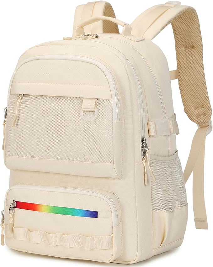 Lanola Backpack for Men Women Classic Water-resistant Lightweight Travel School Backpack Casual Daypack Laptop Backpack Fit 15.6 Inch - Beige